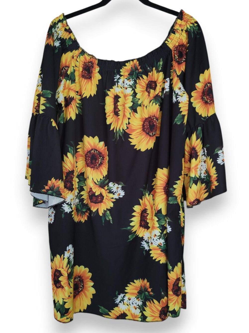 ZANZEA Sunflower Off-the-Shoulder Bell Sleeve Shift Dress | XXL